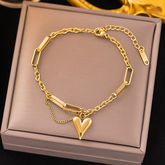 Anti-Tarnish Gold Heart Charm Bracelet – Dainty & Durable Love Jewelry