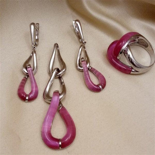 Pink Moonstone Pendant Set